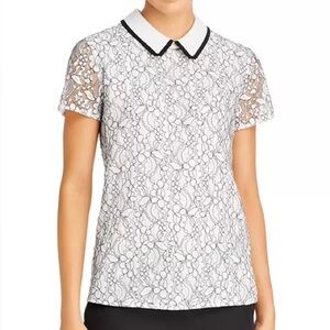 Karl Lagerfeld White Lace Blouse with Black Trim